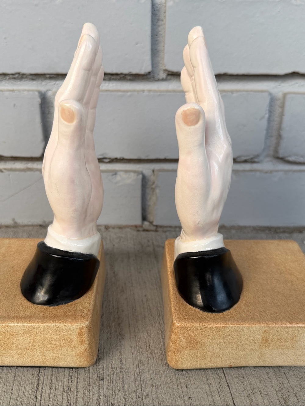 Vintage Ceramic Hand Bookends Sculptural Palm Hands Book Holders MCM 7.5” Pair